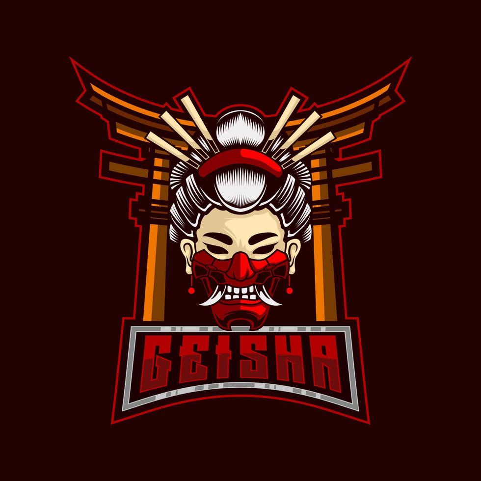 geisha logo. geisha mascotte sport e-sport logo conception. geisha avec hanya masque samouraï guerrier logo modèle vecteur illustration