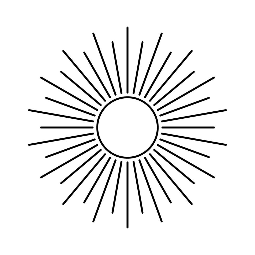 contour Soleil et des rayons vecteur illustration. isolé brillant Soleil linéaire pictogramme sur blanc Contexte