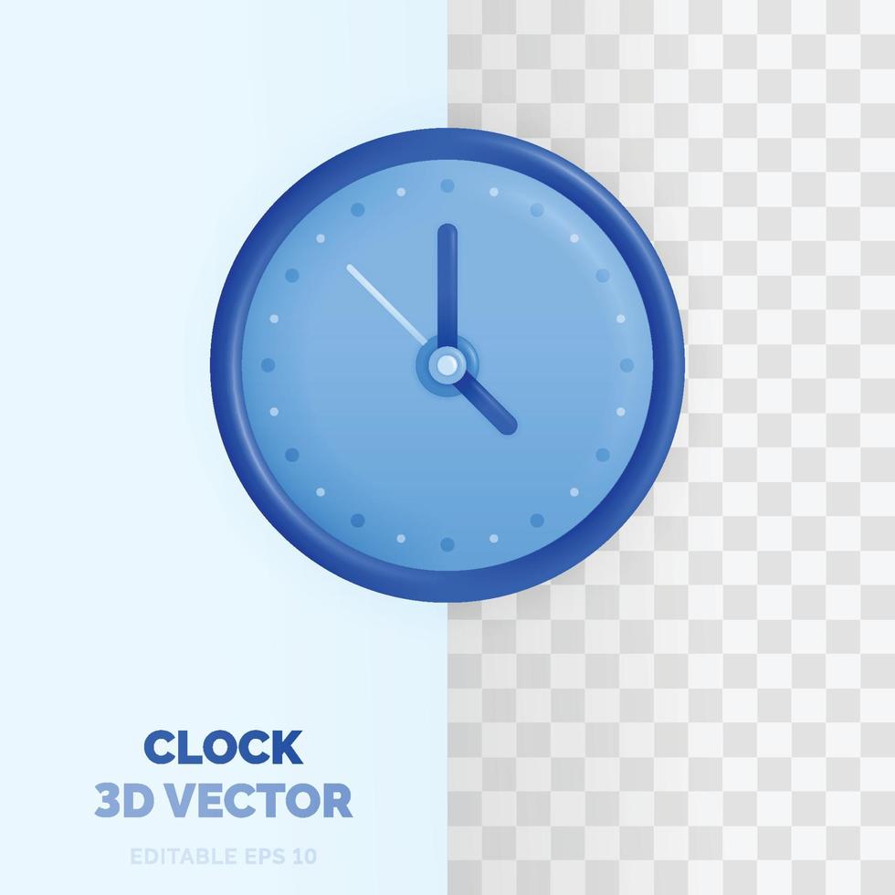 Facile l'horloge dessin animé vecteur illustration dans 3d brillant et Plastique style. pour éducatif et apprentissage fins. affaires et la finance tel comme des horaires, agendas et événements.