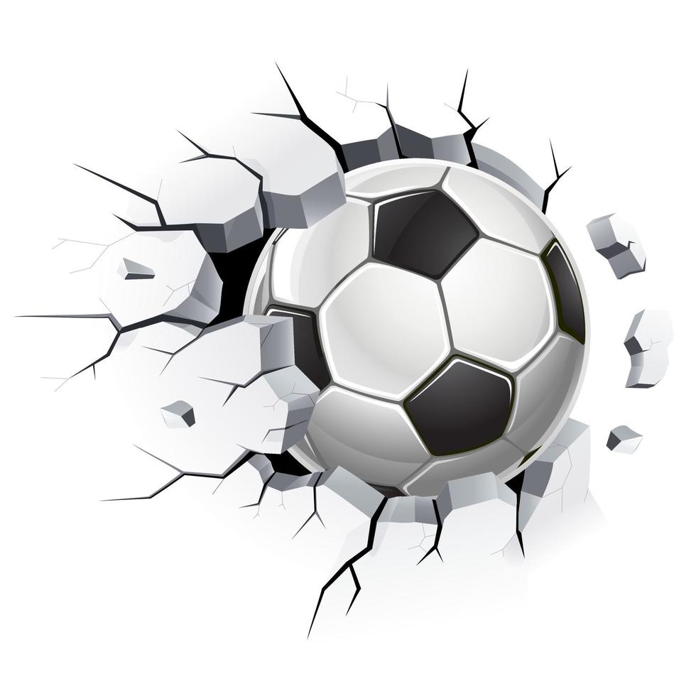 ballon de football ou football et vieux murs de béton endommagés. illustrations vectorielles. vecteur
