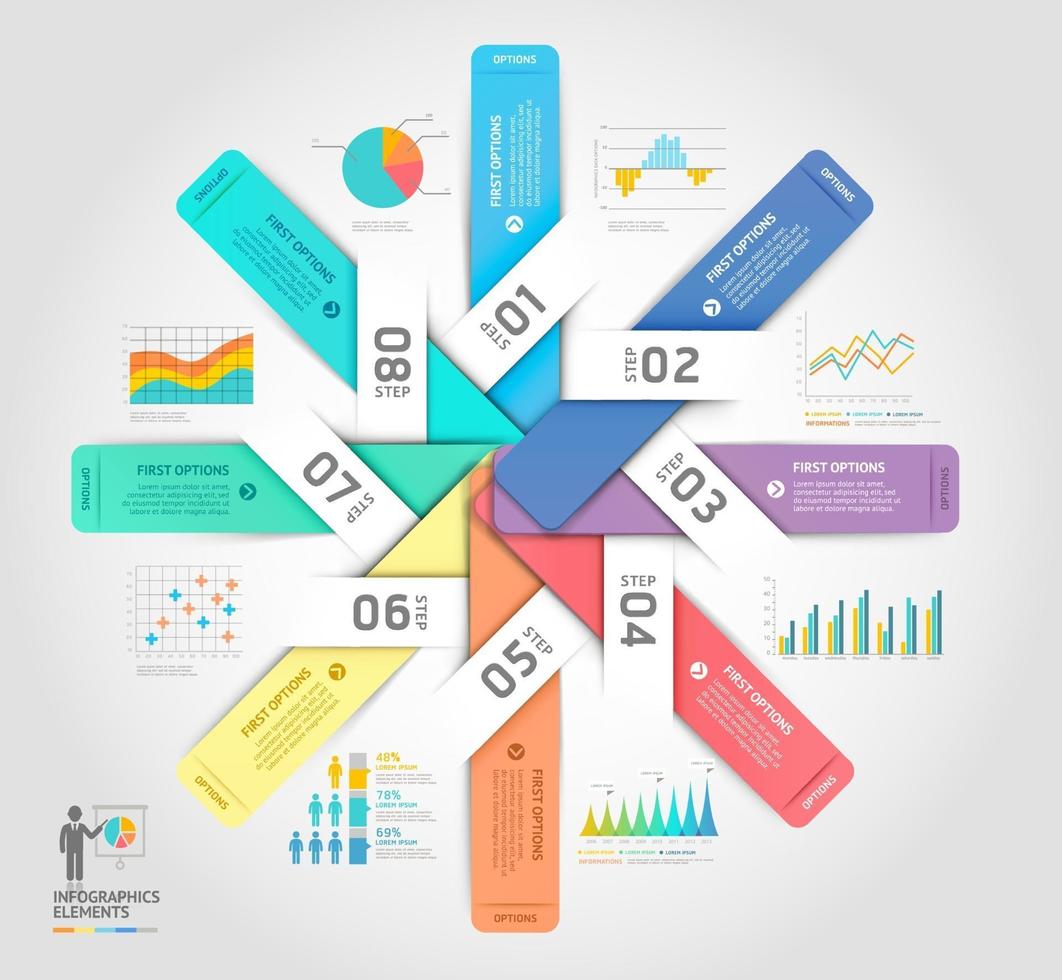 modèle d'éléments infographie entreprise. illustrations vectorielles. peut être utilisé pour la mise en page du flux de travail, la bannière, le diagramme, les options de nombre, la conception Web, le modèle de chronologie. vecteur