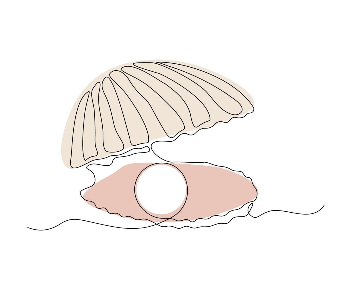 coquille avec perle continu un ligne dessin vecteur