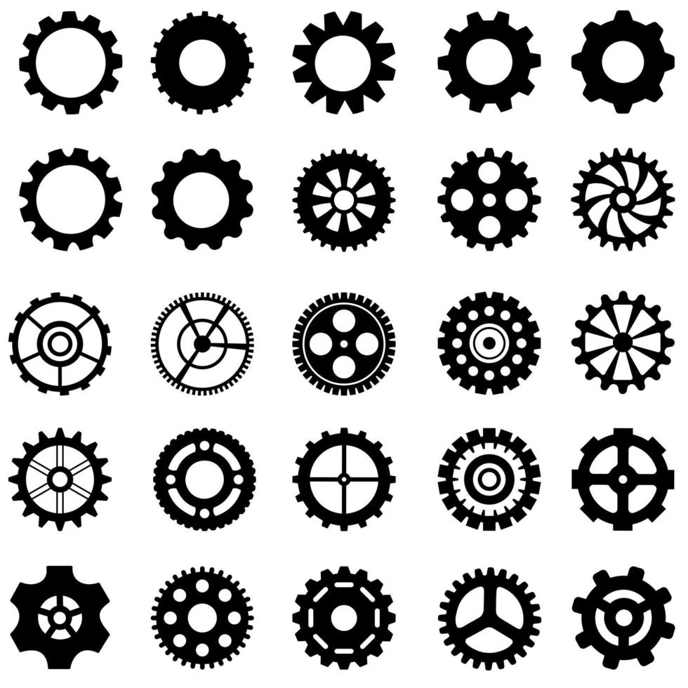 ensemble de vecteurs d'icônes d'engrenage. collection de signes d'illustration d'horlogerie. symbole mécanique. vecteur