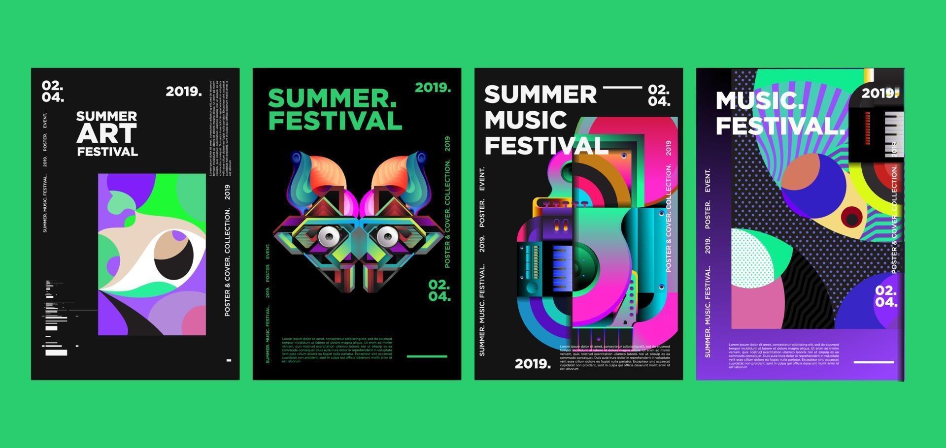 ensemble d'affiche de festival de musique et d'art d'été vecteur