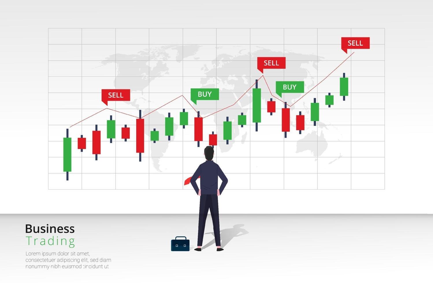 concept de conception de stratégie commerciale. stratégies d'investissement et concept d'art en ligne de trading en ligne. acheter et vendre des indicateurs sur la conception graphique du graphique en chandelier. illustration de modèle de vecteur