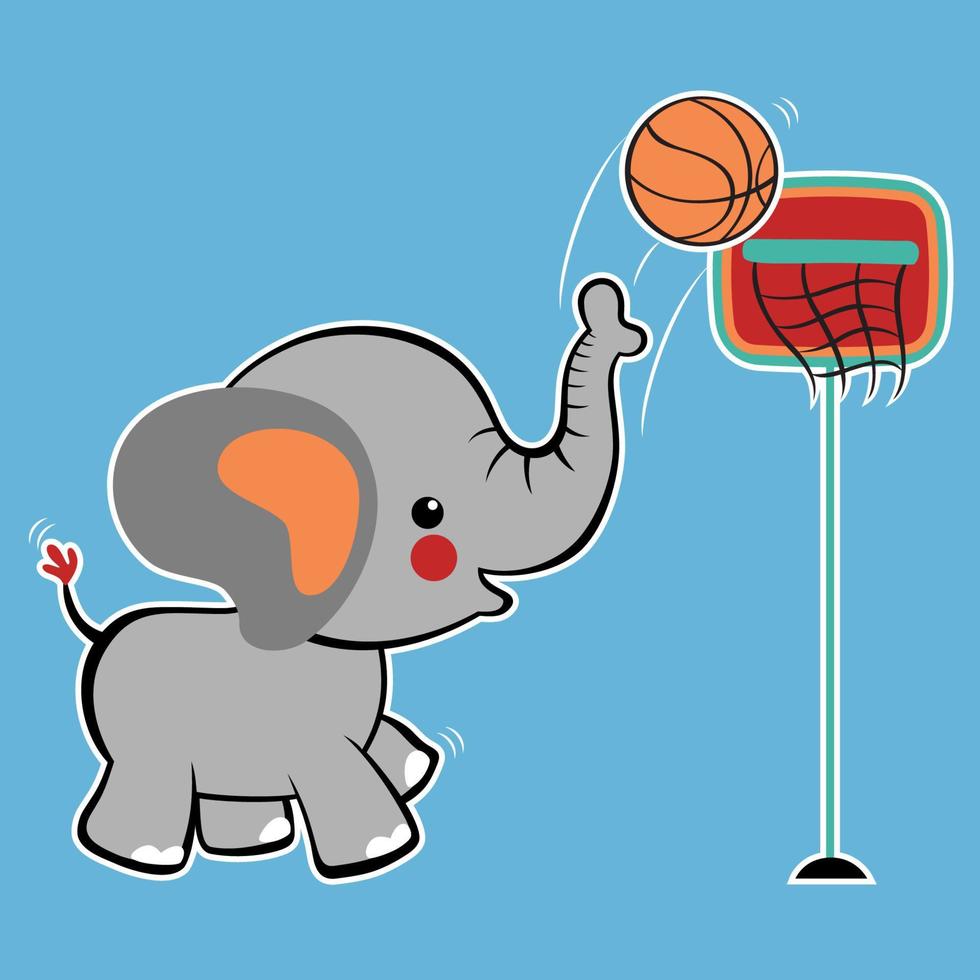 mignonne l'éléphant en jouant basket-ball, vecteur dessin animé illustration