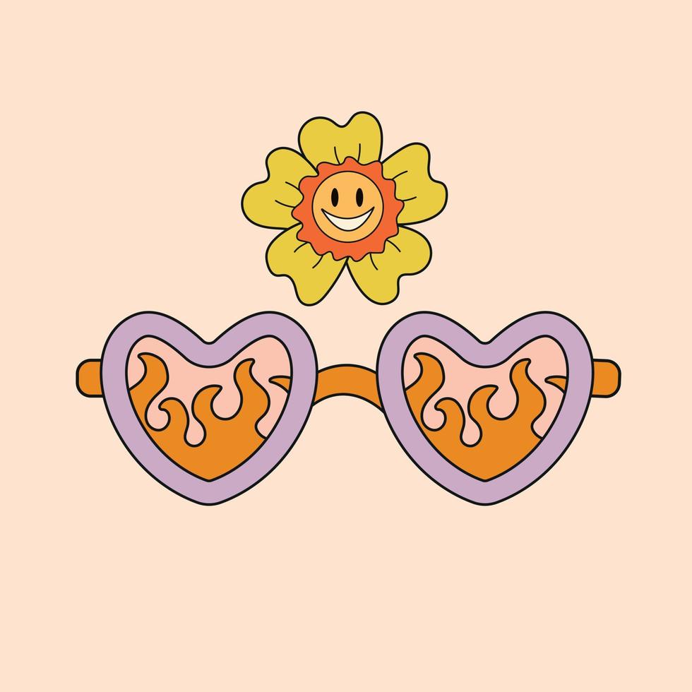 sensationnel hippie affiche de le années 70. marrant rétro des lunettes rétro dessin animé Marguerite fleur pour T-shirt impressions mur art téléphone Cas Remarques couverture prospectus cartes postales social médias vecteur