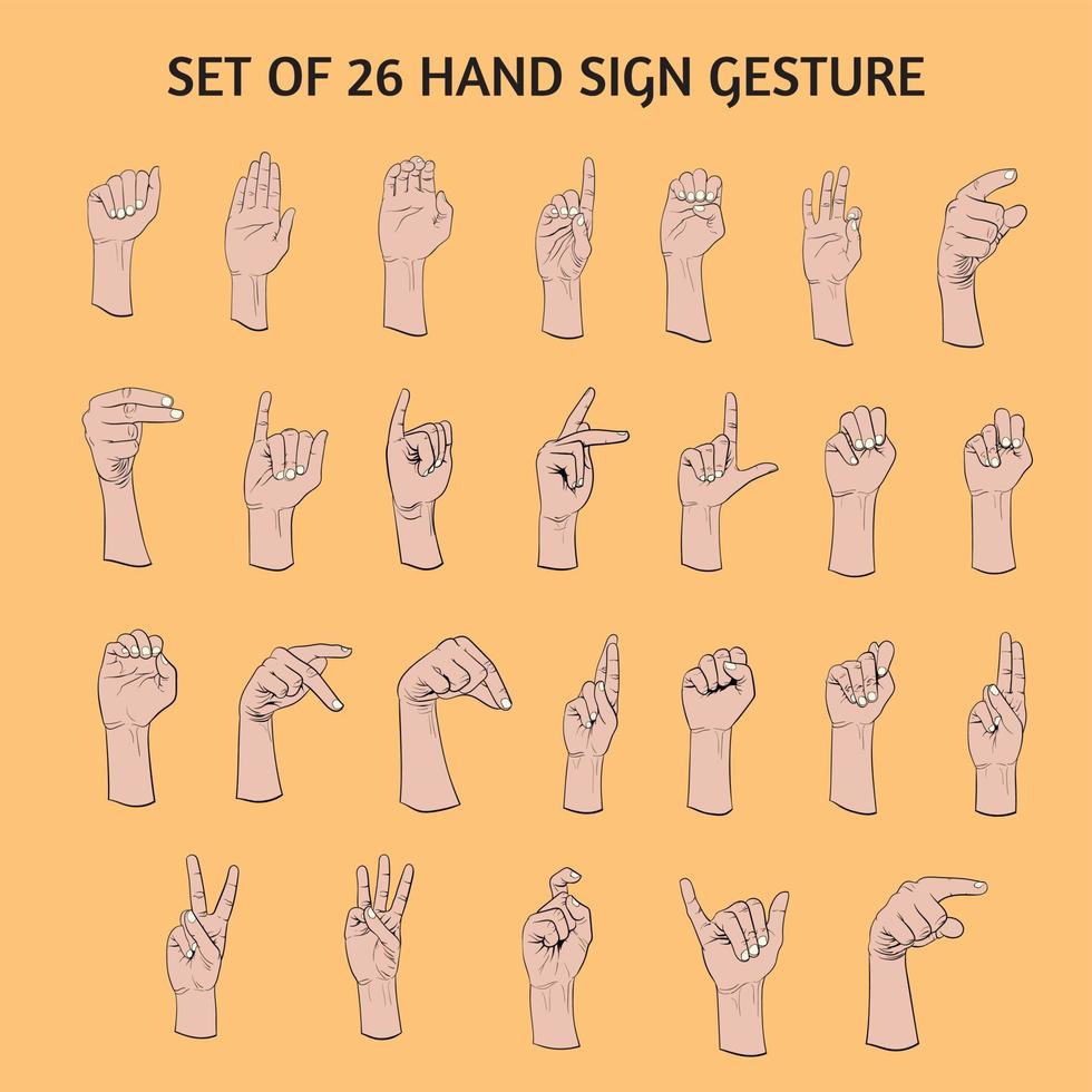 ensemble de 26 main signe gestes, sourd Langue et alphabétique symboles vecteur