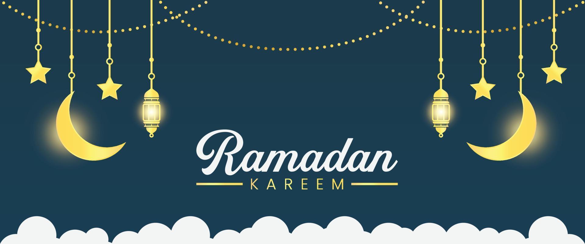 Ramadan kareem bannière. Ramadan islamique vacances graphique modèle avec or lanterne ornement et lumière vecteur