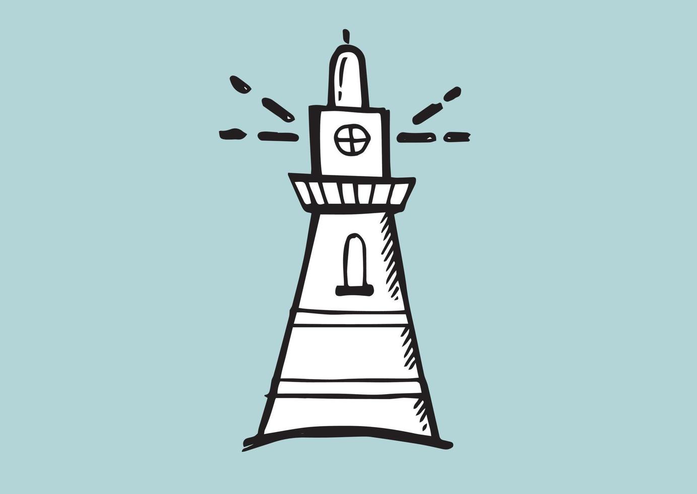 phare, main tiré style, vecteur illustration.