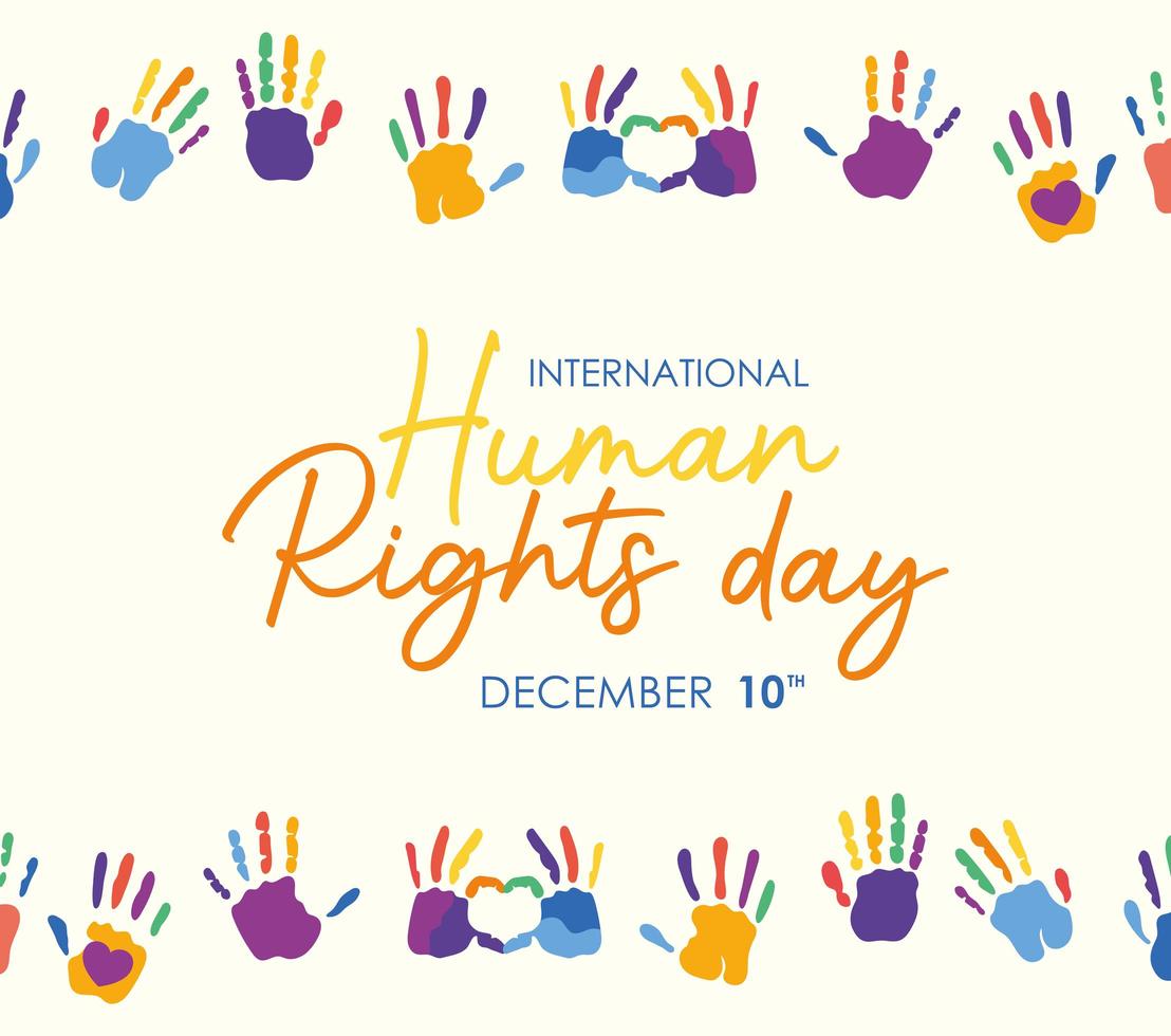 bannière internationale des droits de l'homme avec empreintes de mains vecteur