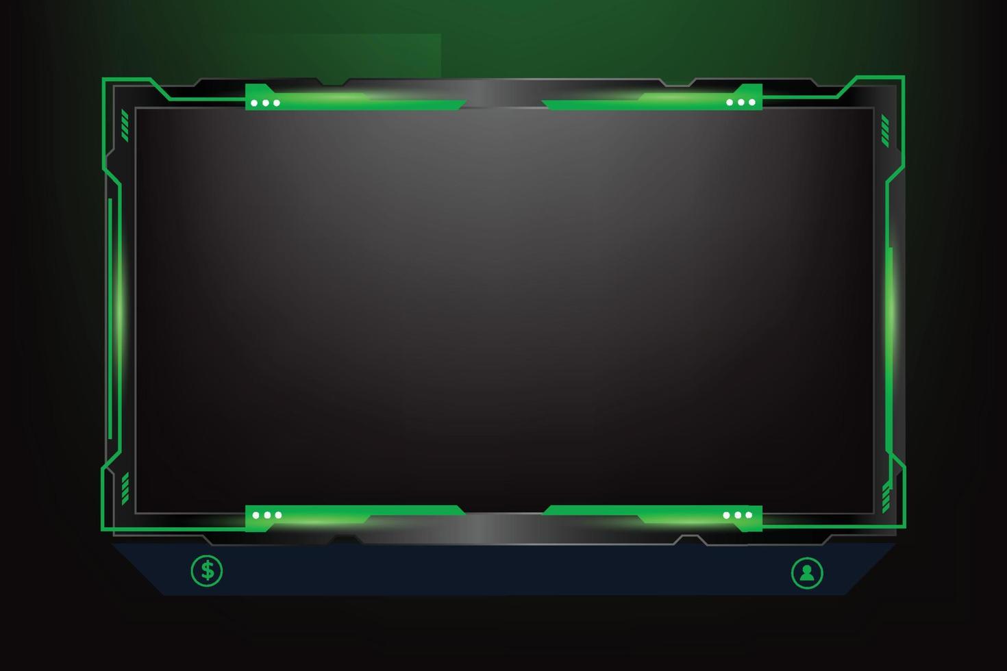 décoration de superposition d'écran de jeu avec des formes futuristes et des couleurs sombres. conception de superposition de jeu en direct avec boutons et panneaux d'écran. vecteur de superposition de diffusion en direct avec la couleur verte pour les joueurs en ligne.
