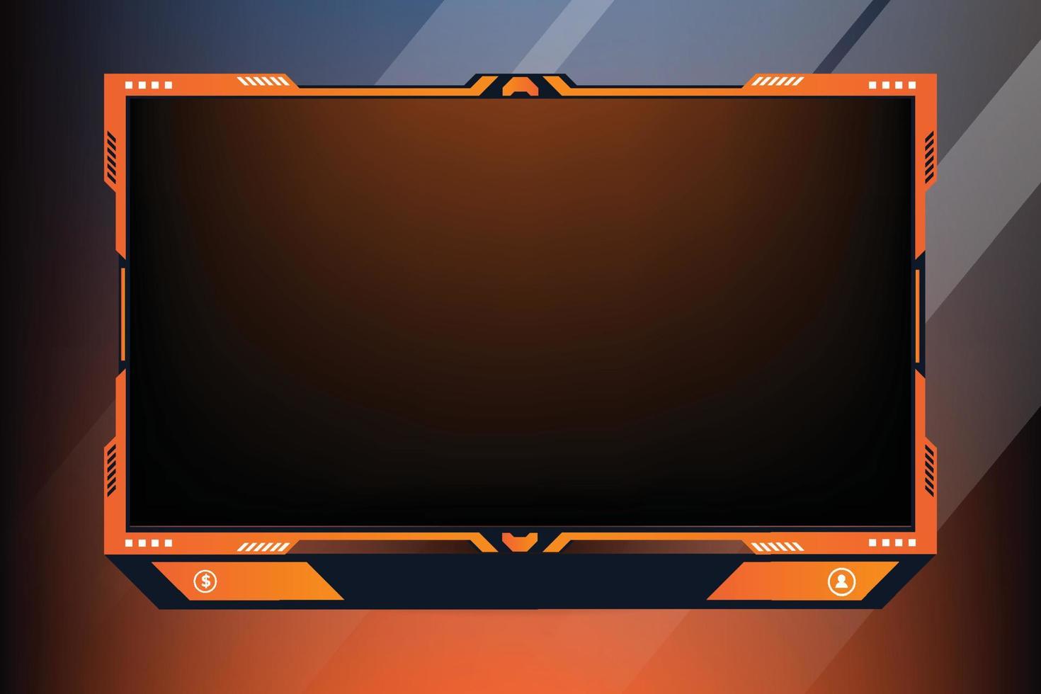 vecteur de bordure d'écran de jeu en ligne avec des couleurs orange et sombres. décoration de superposition de streaming élégante avec boutons d'abonnement. conception de panneau de jeu de diffusion futuriste pour les joueurs en direct.