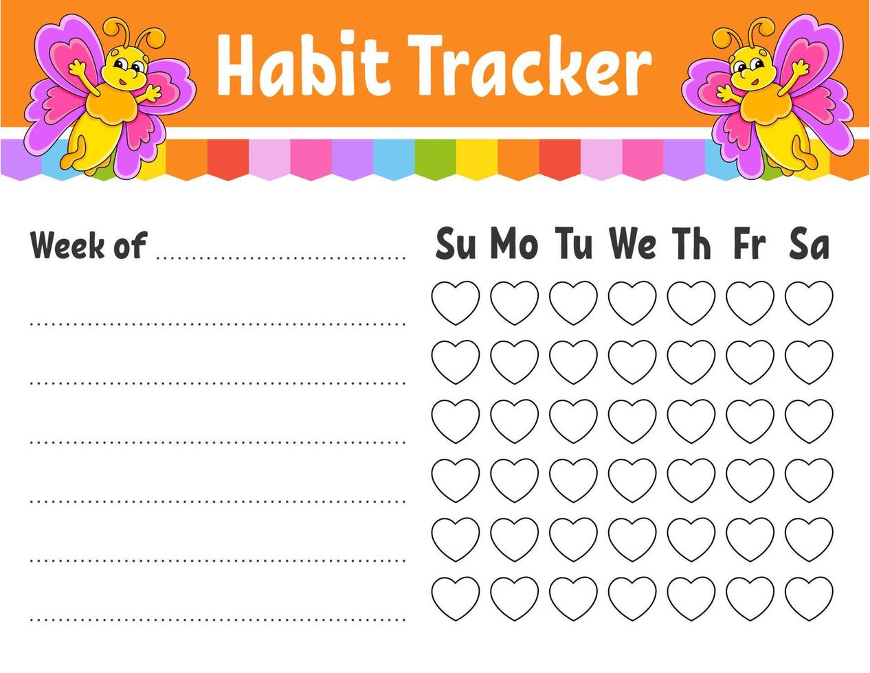 traqueur d'habitudes pour les enfants. modèle de feuille pour l'impression. avec un personnage mignon. illustration vectorielle. vecteur