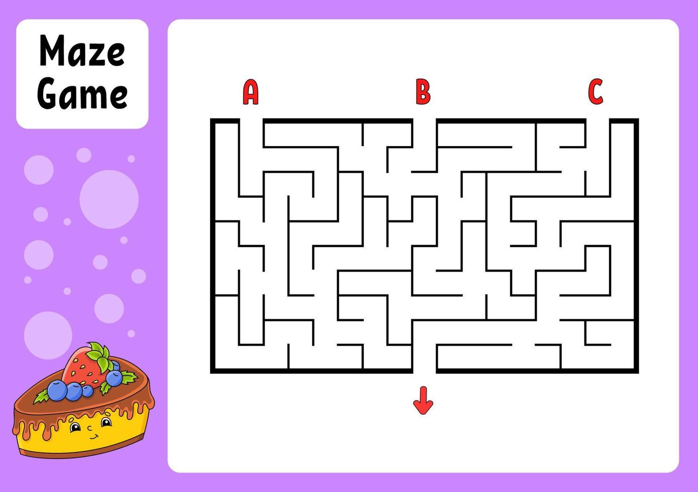 labyrinthe rectangulaire. jeu pour les enfants. trois entrées, une sortie. feuille de travail de l'éducation. casse-tête pour les enfants. énigme du labyrinthe. trouver le bon chemin. personnage de dessin animé. illustration vectorielle. vecteur