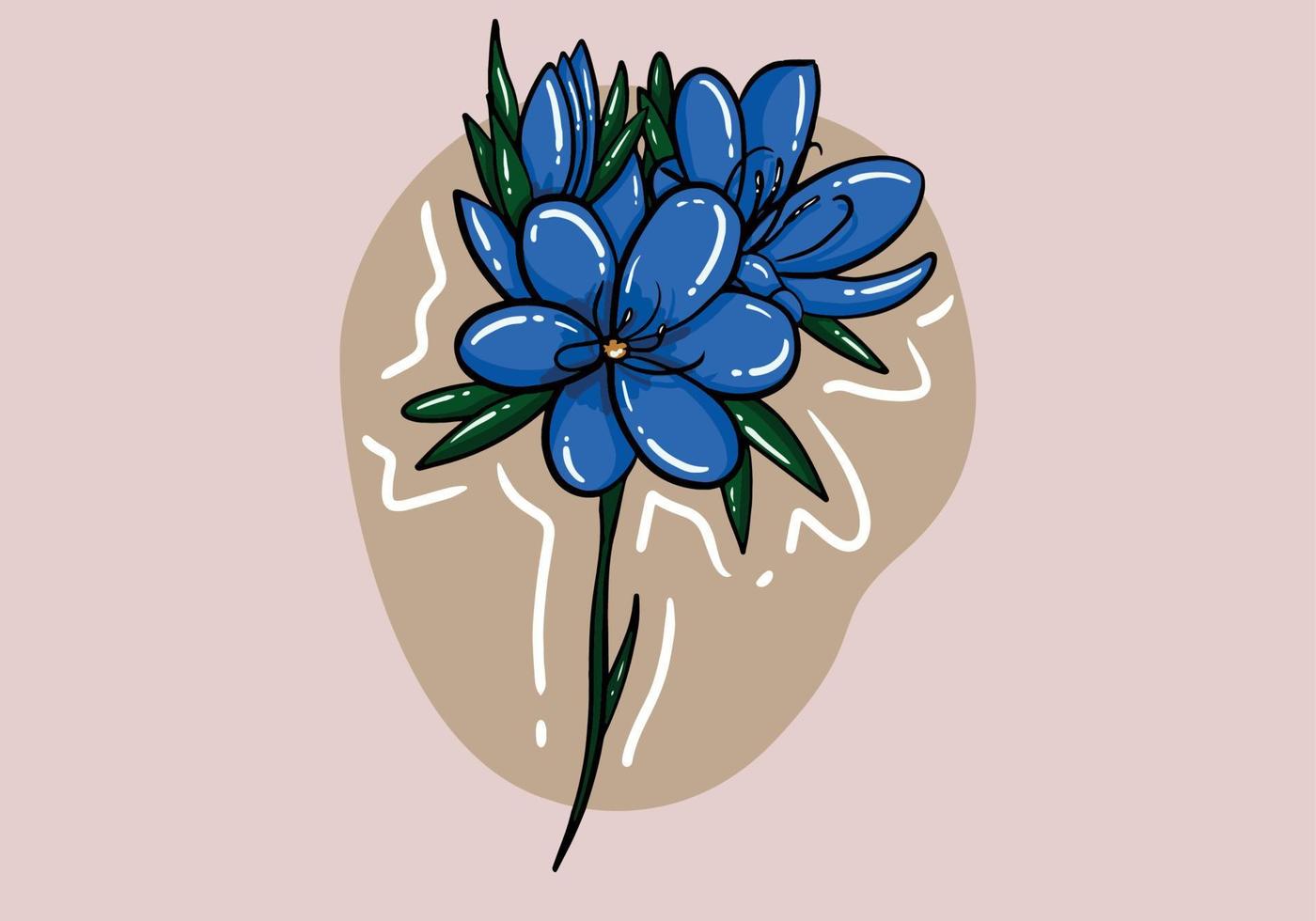 main tiré magnifique bleu fleur isolé sur Contexte. bleu fleur avec vert feuilles. printemps plante pour bannière, social médias, affiche, prospectus ou salutation carte. vecteur