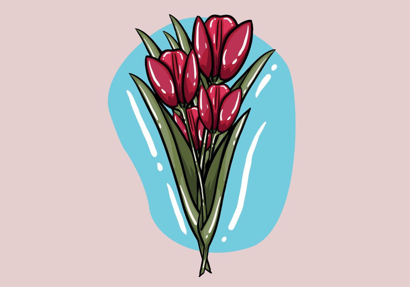 magnifique coloré bouquet de tulipes. tulipes isolé sur Contexte. rouge bouquet de tulipes, vert feuilles, printemps les plantes. vecteur illustration