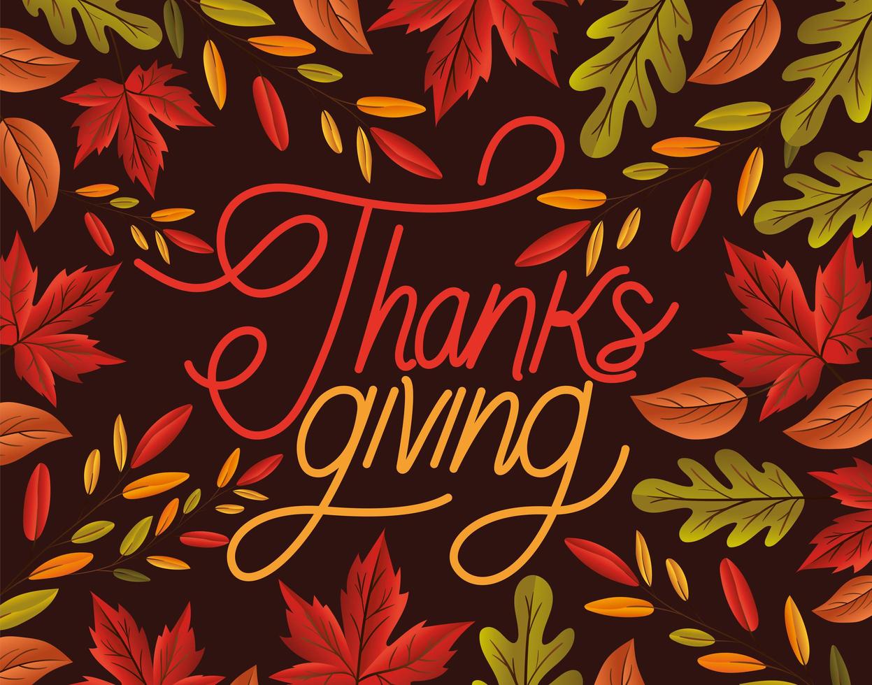 lettrage de Thanksgiving avec dessin vectoriel de feuilles