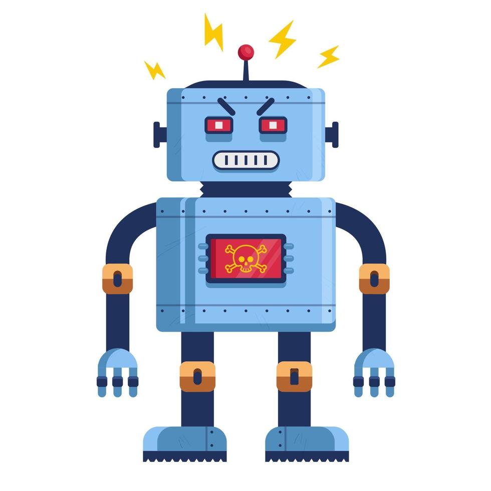 robot maléfique en pleine croissance. humanoïde futuriste. tueur de cyborg. illustration vectorielle plane vecteur