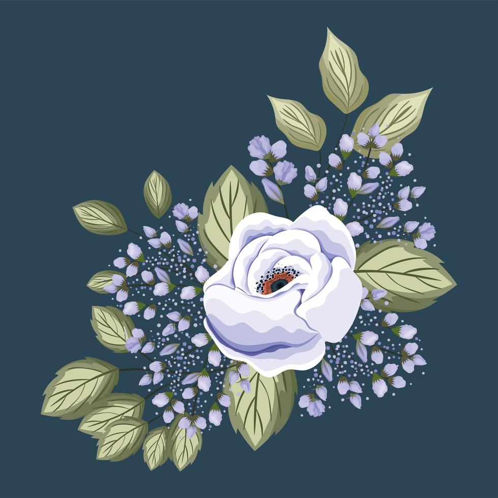 fleur rose pourpre avec des feuilles de dessin vectoriel de peinture