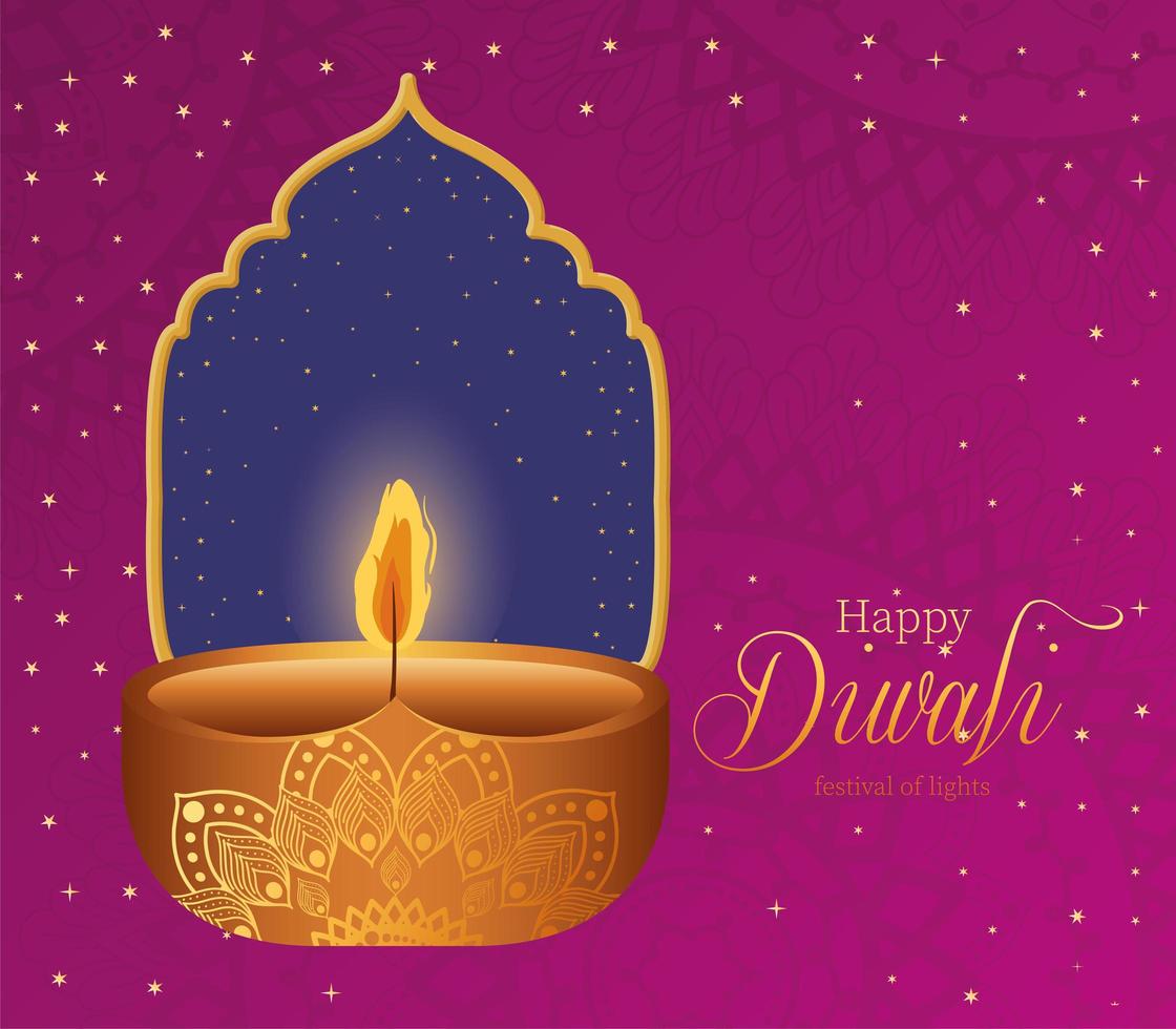bougie diwali heureux sur une conception de vecteur de fond mandala