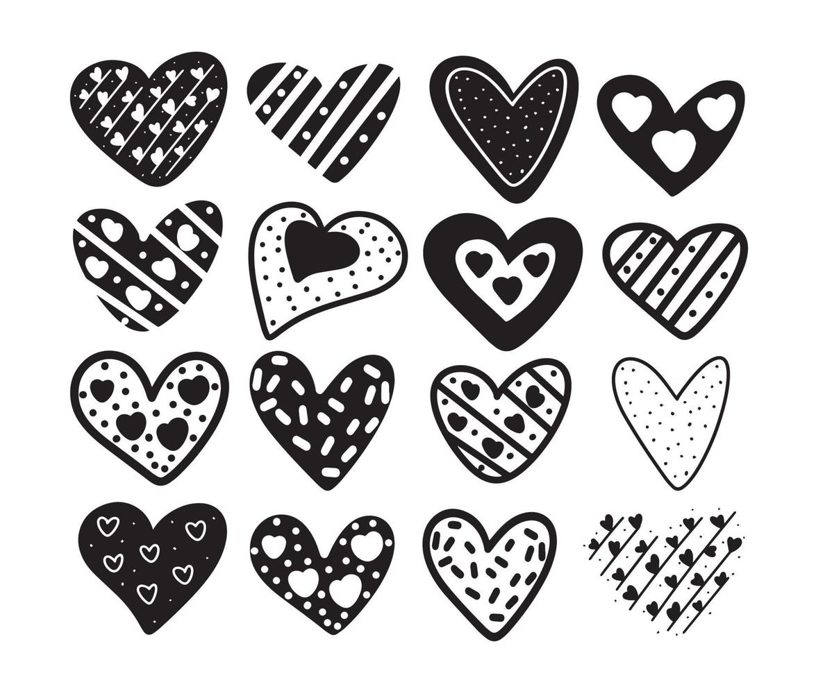 vecteur graphique gros ensemble Icônes noir silhouette cœur différent croquis polka points taches taches griffonnage cœurs