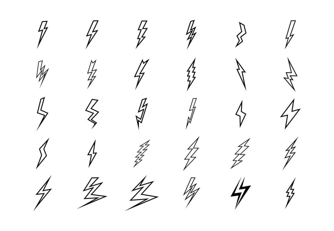 ensemble de 30 foudre plat Icônes. coup de foudre Icônes isolé sur blanc Contexte. foudre ligne vecteur illustration