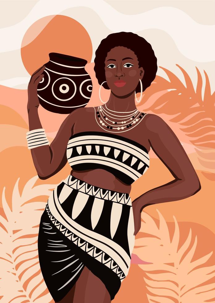 magnifique ethnique africain femme plat style portrait. vecteur illustration