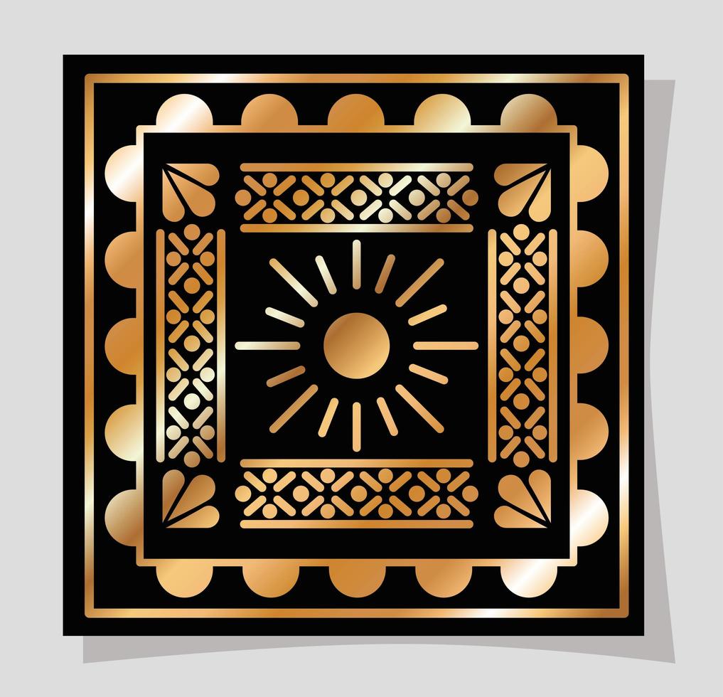 or mexicain et soleil noir dans la conception de vecteur de cadre