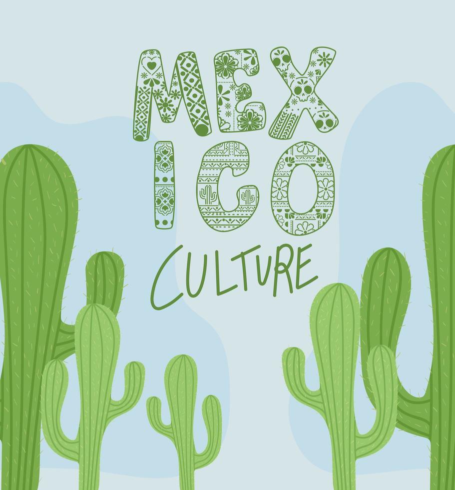 lettrage de culture mexicaine avec conception de vecteur de cactus