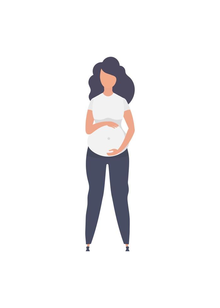 plein longueur Enceinte femme. bien construit Enceinte femelle personnage. isolé. plat vecteur illustration.