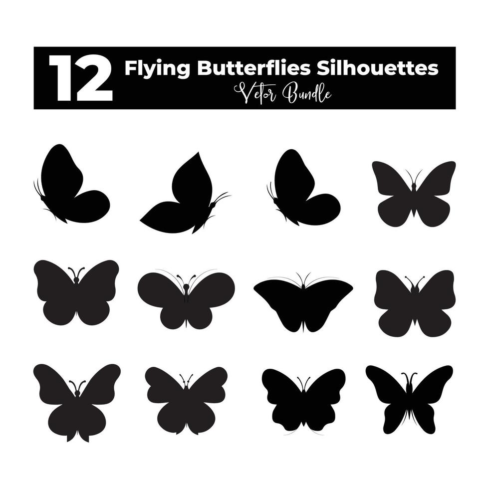 12 papillon silhouette vecteurs collection vecteur