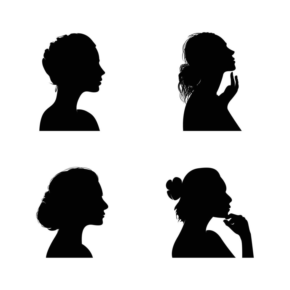 femme visage silhouettes main tiré fille silhouette vecteurs conception vecteur