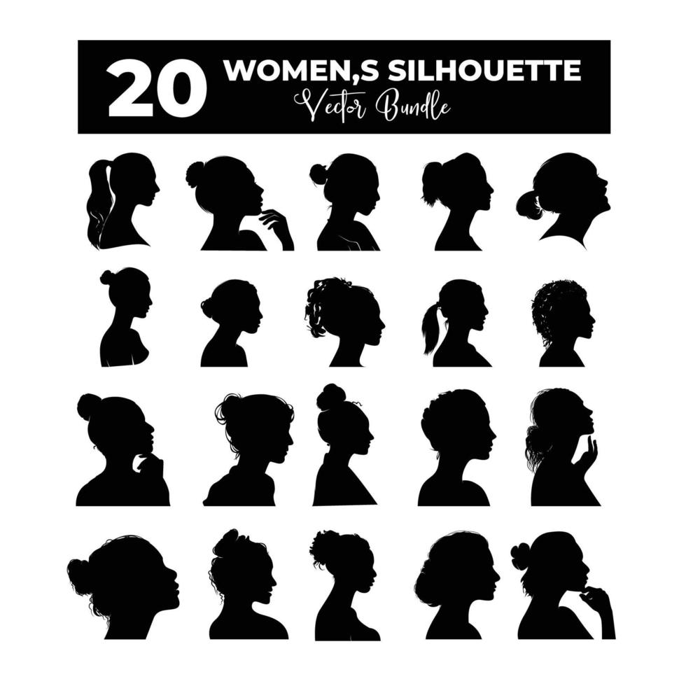 20 paquet de femme côté visage silhouette vecteurs conception modèle vecteur
