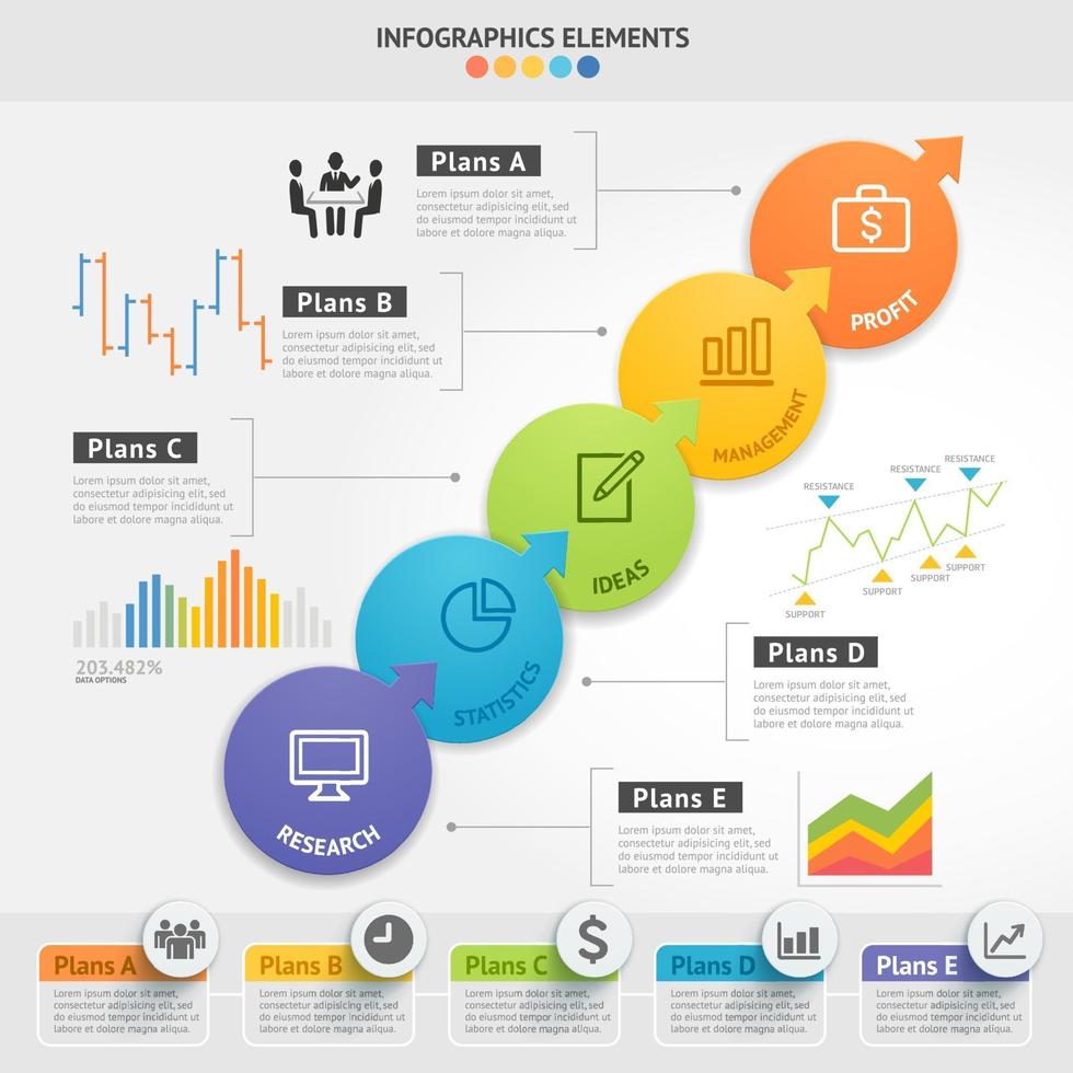 modèle de conception infographie entreprise. illustration vectorielle. peut être utilisé pour la mise en page du flux de travail, le diagramme, les options numériques, les options de démarrage, les conceptions Web. vecteur