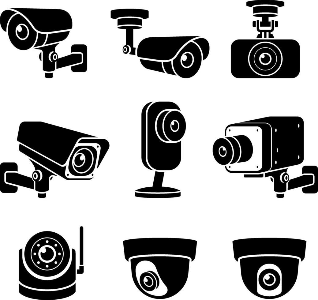 icônes de caméra de vidéosurveillance. illustrations vectorielles. vecteur