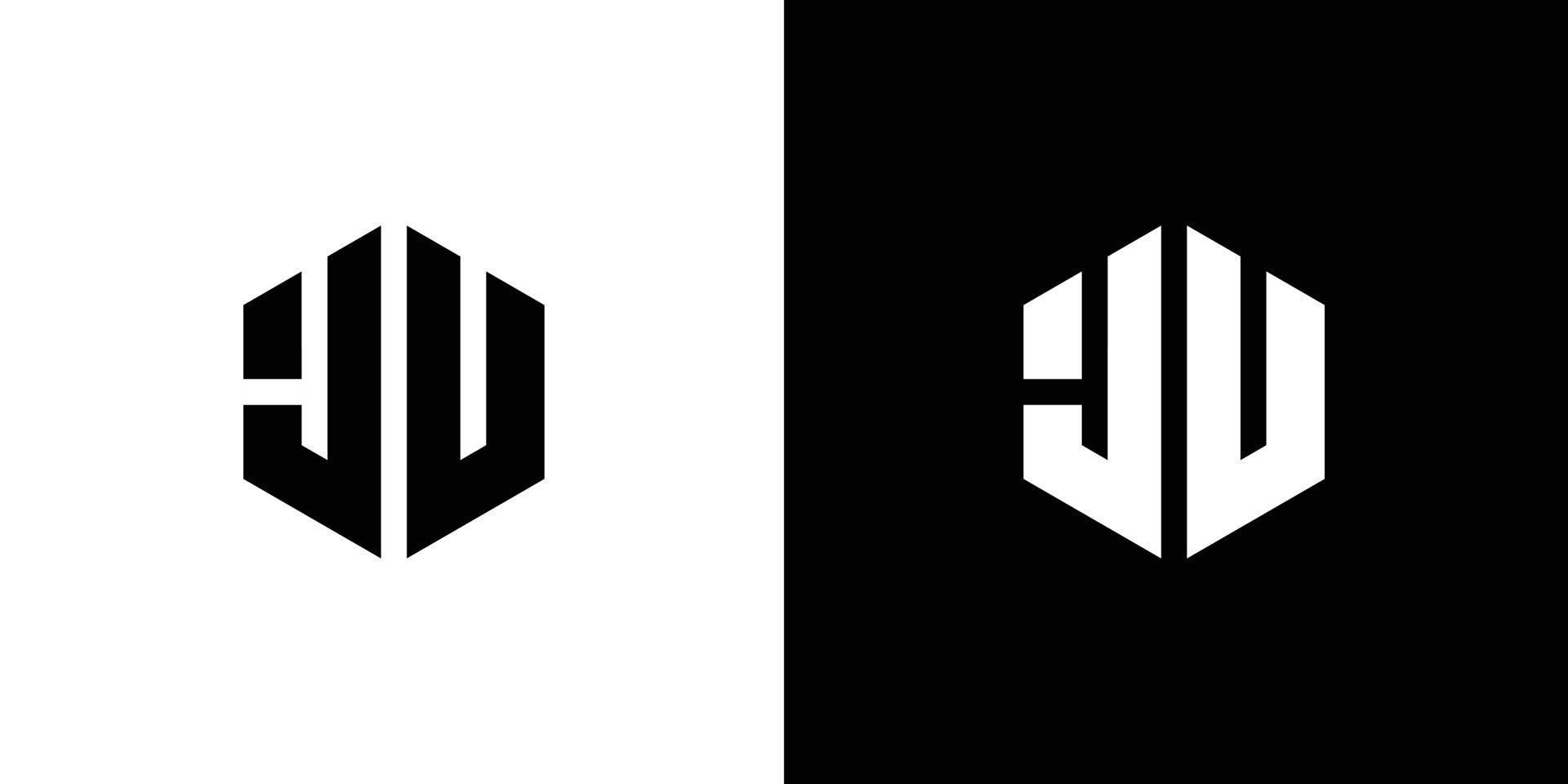 lettre j u polygone, hexagonal minimal logo conception sur noir et blanc Contexte vecteur