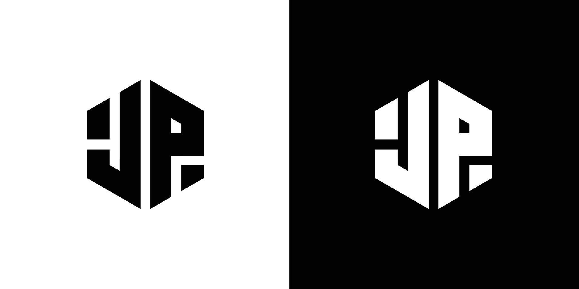 lettre j p polygone, hexagonal minimal logo conception sur noir et blanc Contexte vecteur