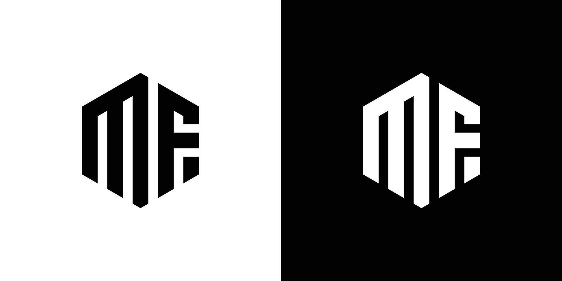 lettre m F polygone, hexagonal minimal logo conception sur noir et blanc Contexte vecteur