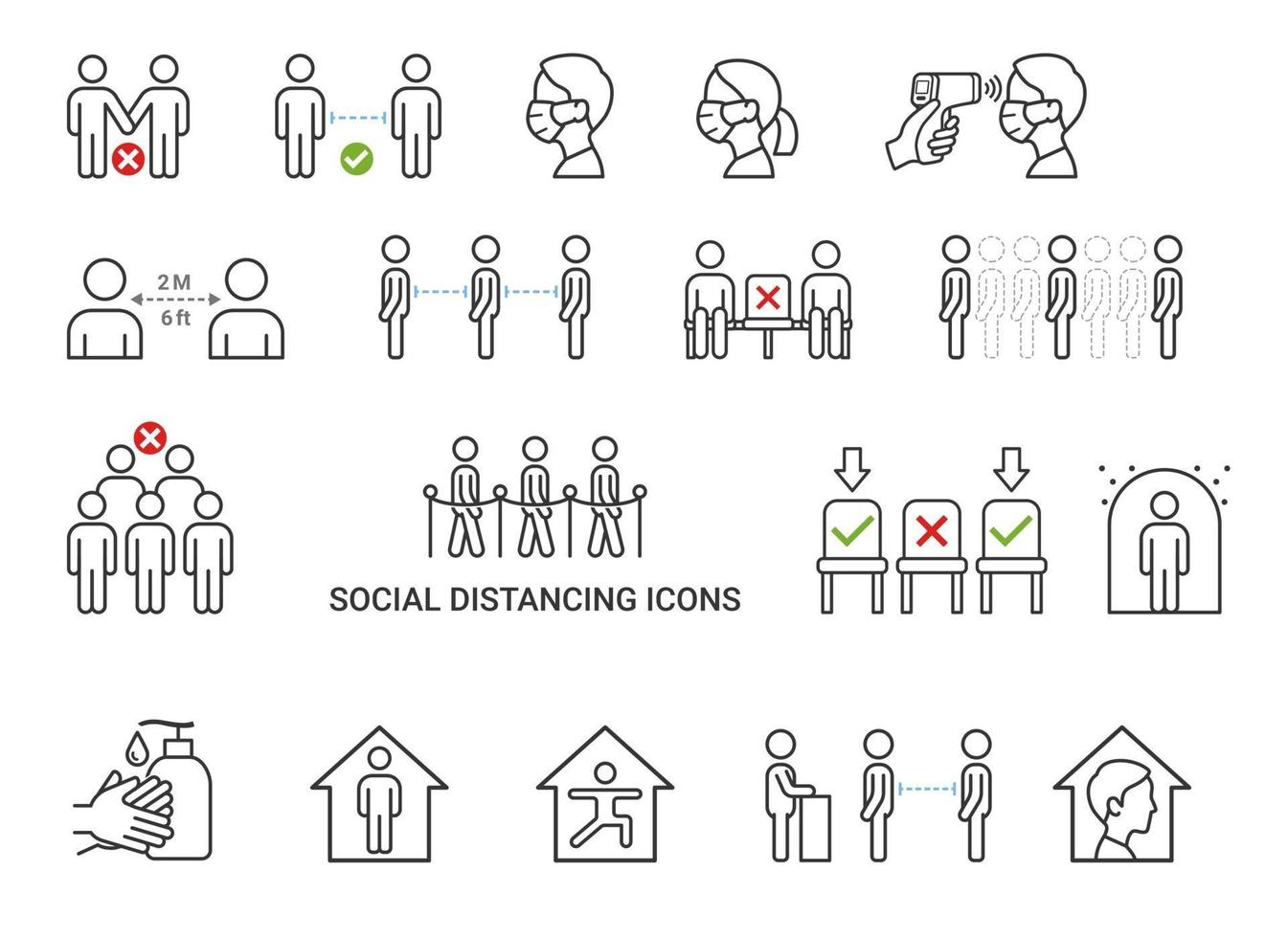 illustrations vectorielles d'icônes de distanciation sociale. vecteur