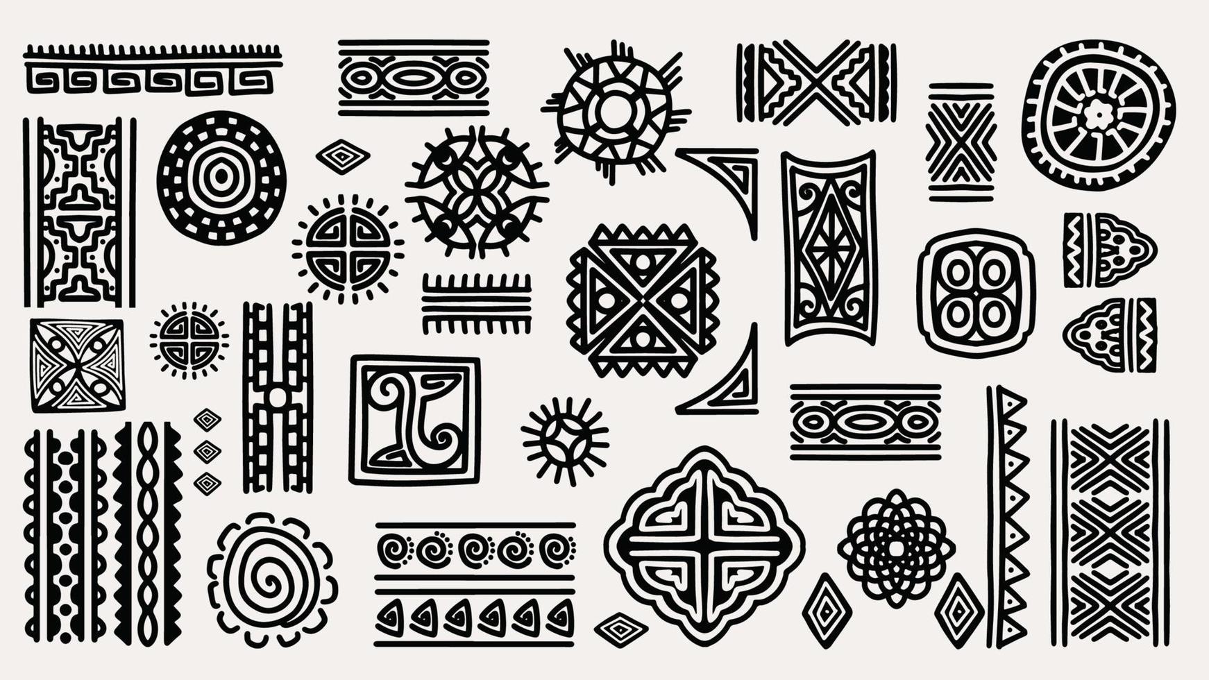 tribal main tiré motif ensemble. vecteur illustration objets.