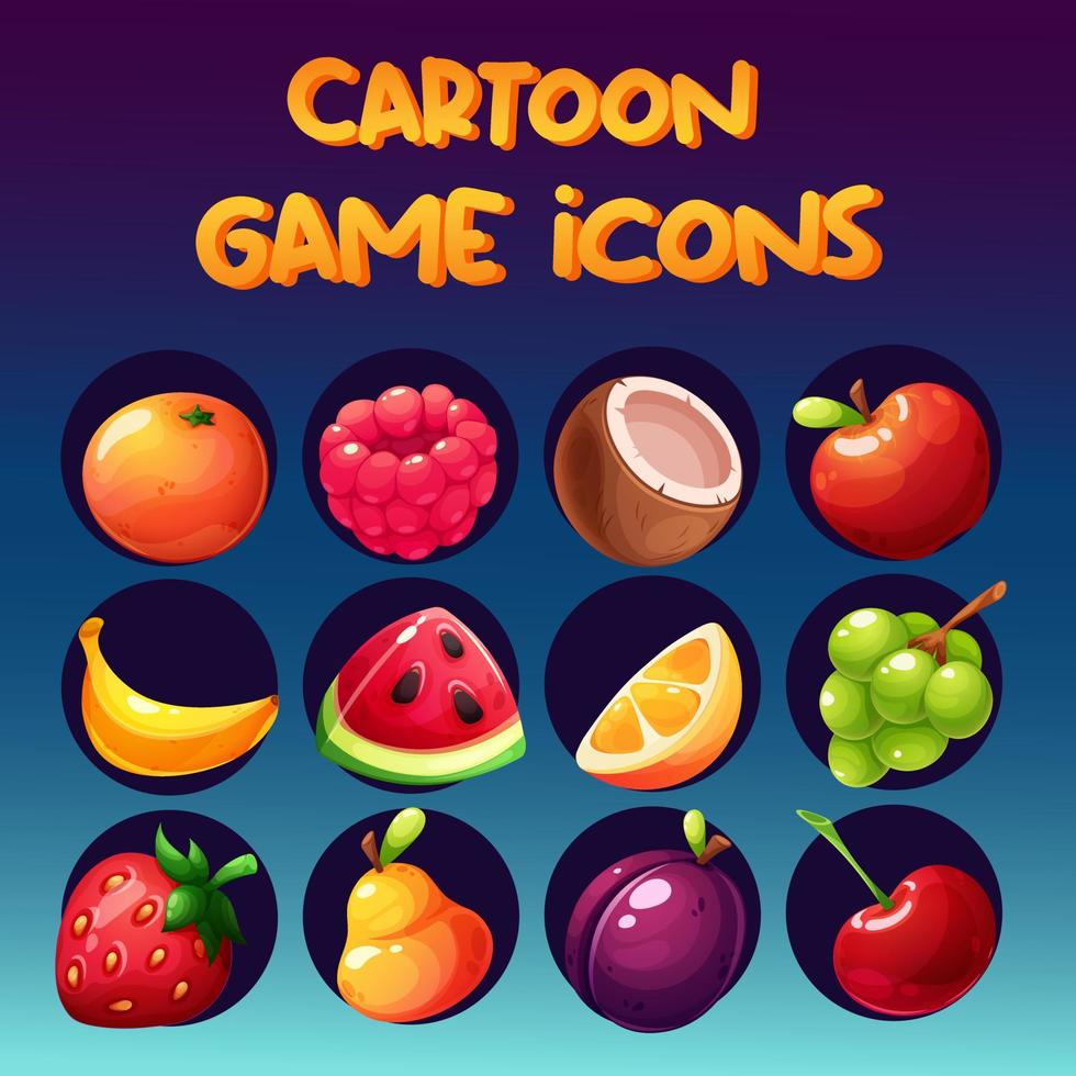 dessin animé Jeu Icônes avec fruit. Icônes pour fentes, les casinos, fente Machines. juteux des fruits pour Jeux vecteur