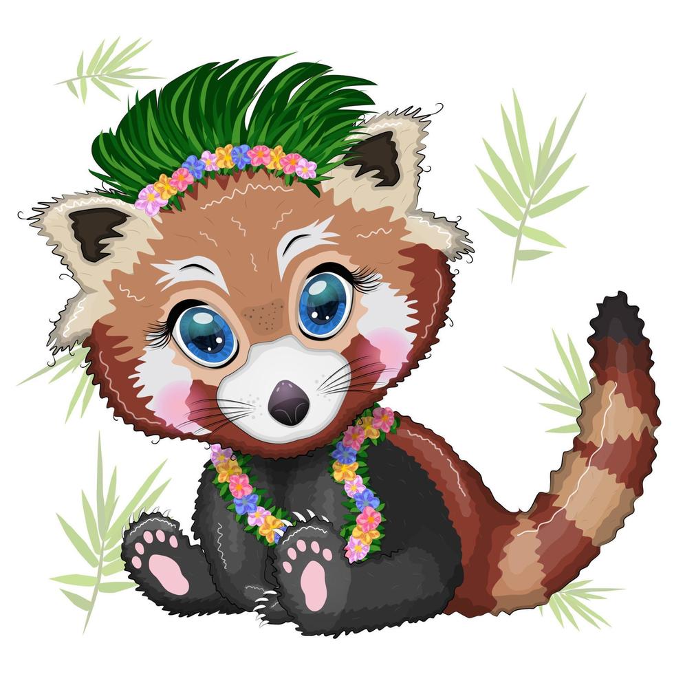 rouge Panda dans hawaïen hula Danseur tenue, vacances, été concept vecteur