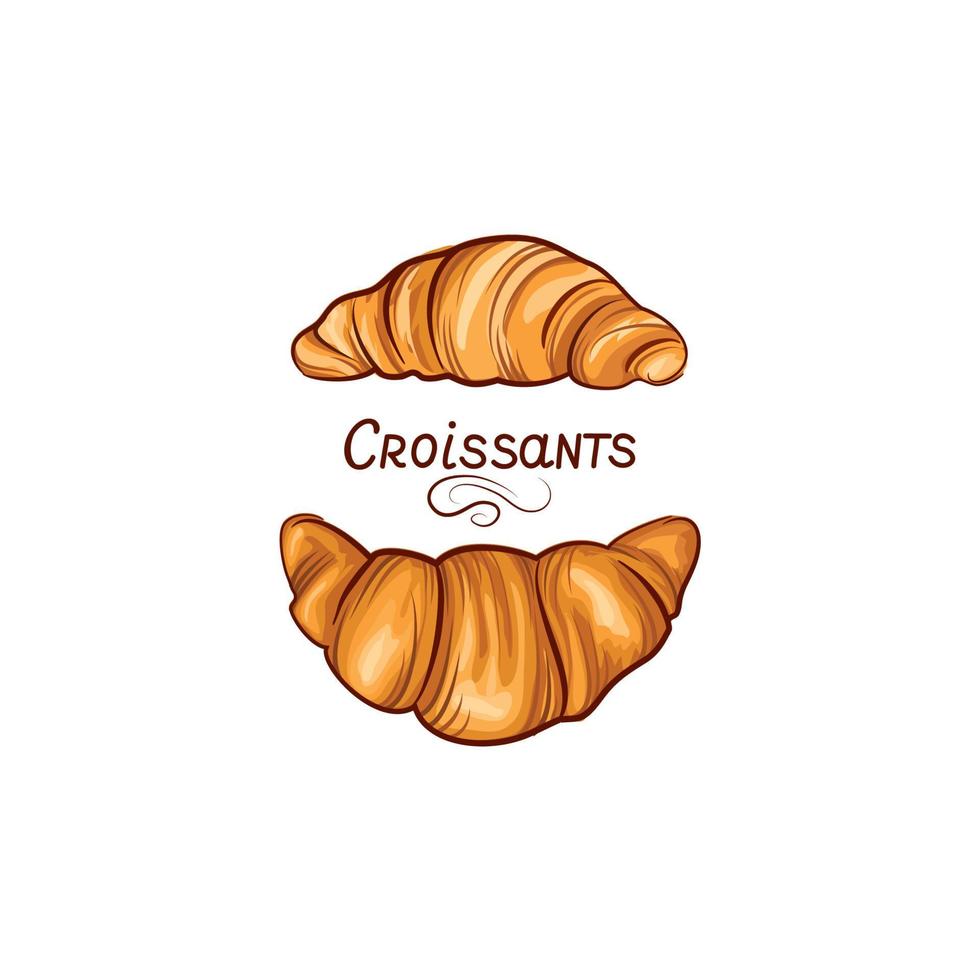 jeu d'icônes de cuisine française croissant. boulangerie alimentaire dessin au trait dessin à la main sur fond blanc. gâteau pour la bannière du petit déjeuner vecteur