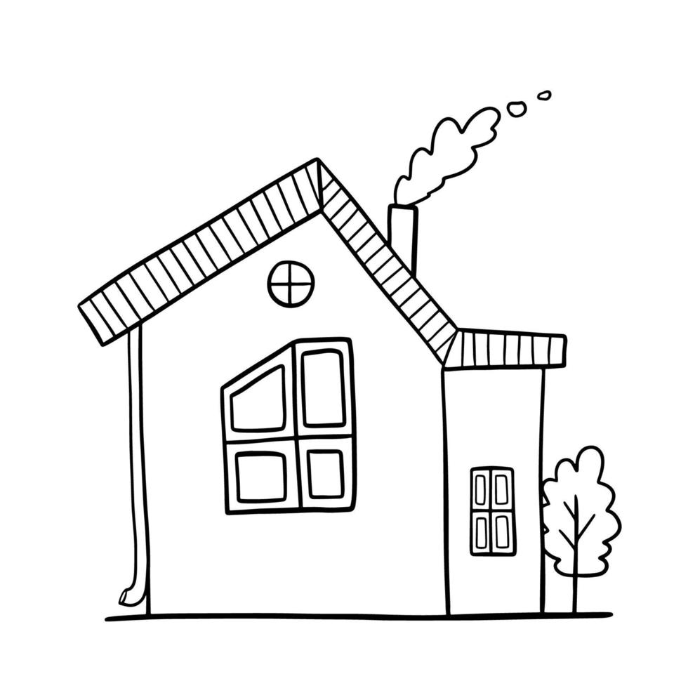 main tiré vecteur maison avec cheminée. mignonne rural bâtiment isolé sur blanche. griffonnage illustration