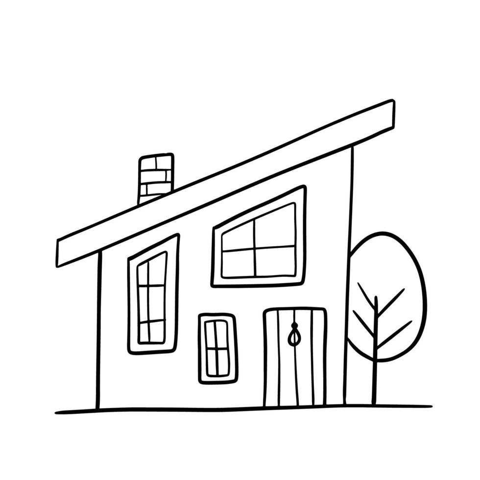 main tiré vecteur maison avec cheminée. mignonne rural bâtiment isolé sur blanche. griffonnage illustration