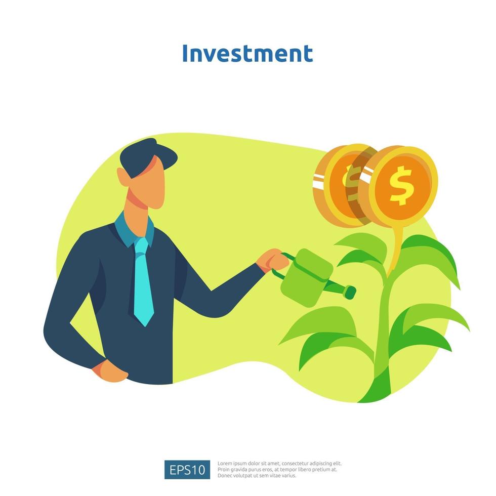 financer la performance du retour sur investissement ROI. illustration de concept d'augmentation de taux de salaire de revenu avec le caractère et la flèche de personnes. la croissance des bénéfices de l'entreprise, la vente augmente les revenus de marge avec le symbole du dollar vecteur