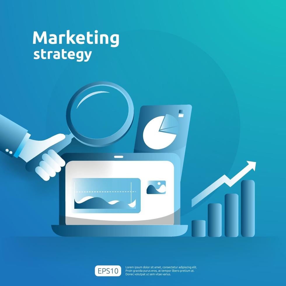 croissance de l'entreprise et retour sur investissement ROI. concept de stratégie de marketing numérique avec table, objet graphique sur écran d'ordinateur. graphique augmenter le profit. illustration vectorielle de bannière style plat vecteur