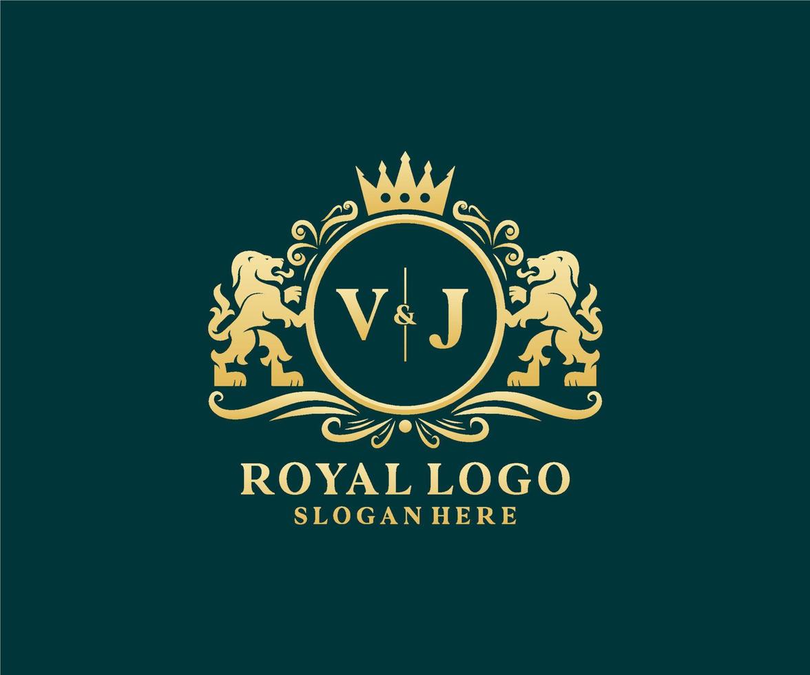 modèle initial de logo vj lettre lion royal luxe en art vectoriel pour restaurant, royauté, boutique, café, hôtel, héraldique, bijoux, mode et autres illustrations vectorielles.