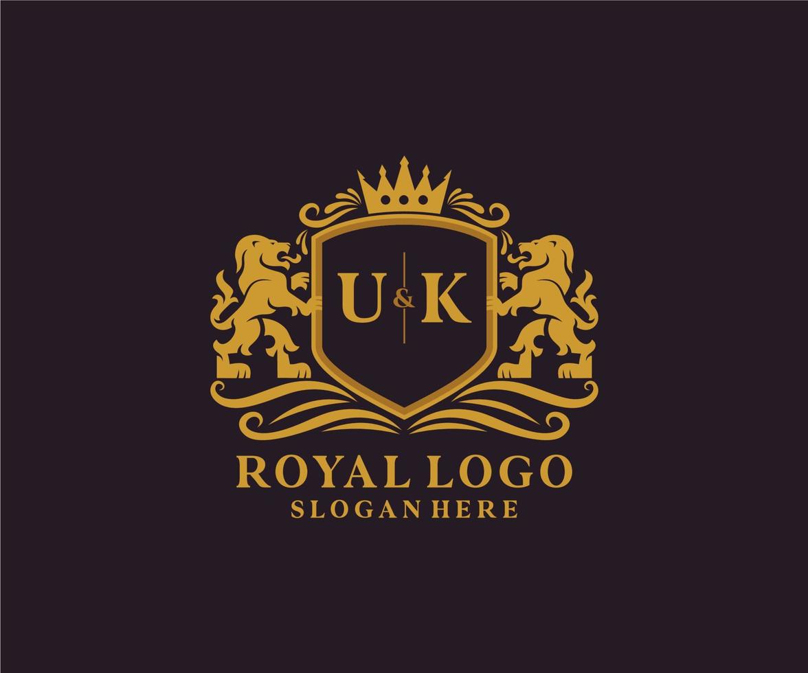 modèle de logo de luxe royal de lion de lettre initiale du Royaume-Uni dans l'art vectoriel pour le restaurant, la royauté, la boutique, le café, l'hôtel, l'héraldique, les bijoux, la mode et d'autres illustrations vectorielles.